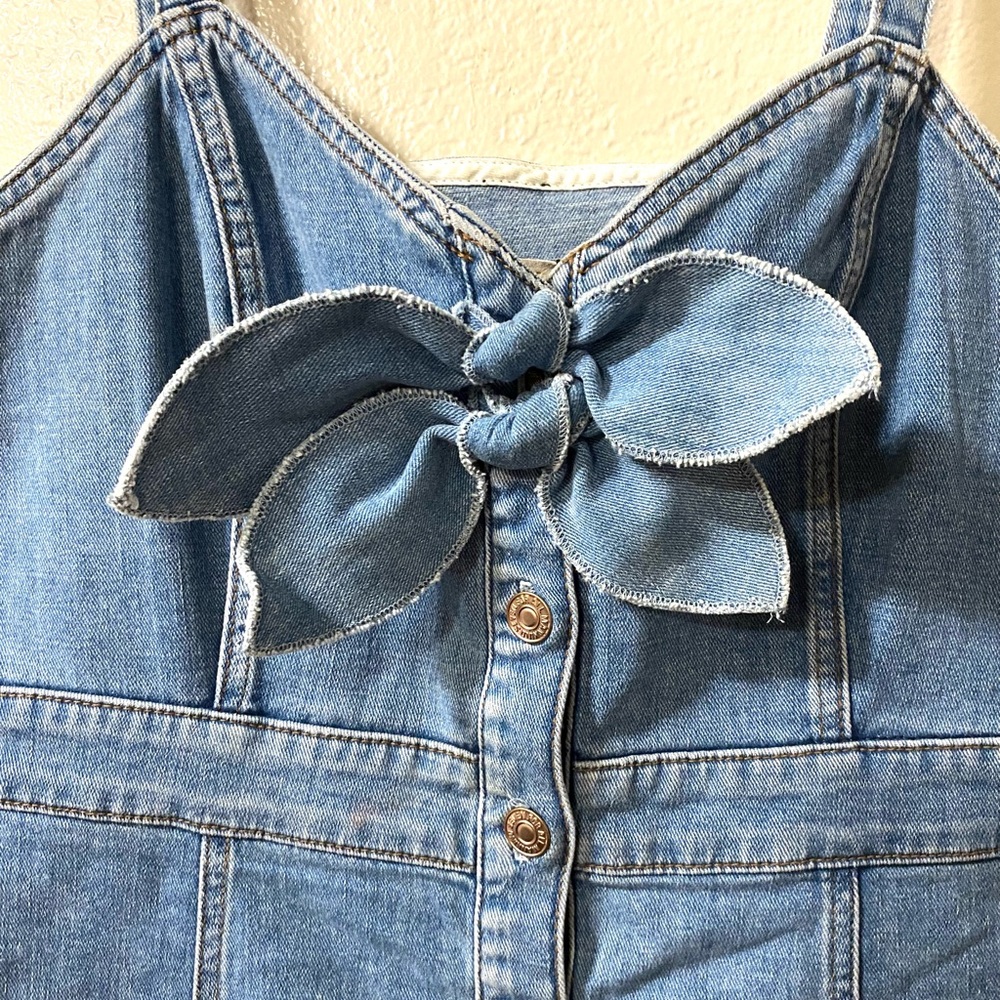 7 For All Mankind Blue Mini Denim Dress with Bow Detail - Picture 10 of 13
